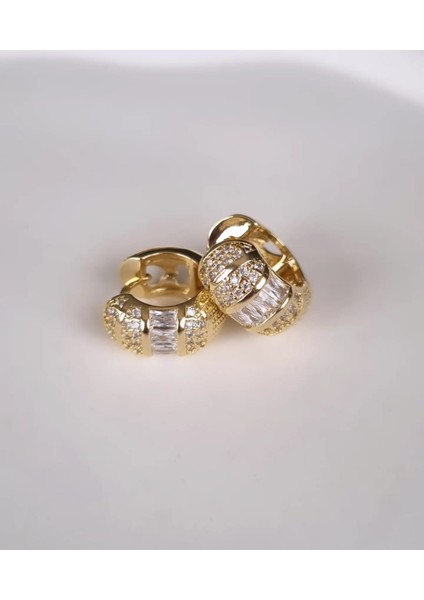 Premium Paslanmaz Çelik Zirkon Taşlı Gold Halka Küpe modelleri
