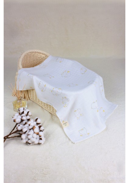 ® Müslin Örtü Bebek 2'li Set Tavşan Desen - Hardal Renk 2 Katlı %100 Organik Pamuk 110X110 cm Unisex fiyatları