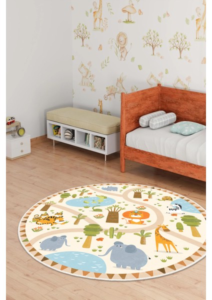 Dekoratif Yıkanabilir, Yuvarlak Kaymaz Tabanlı, Yuvarlak Çocuk Odası Halısı - WOOSOFTKECE037 modelleri