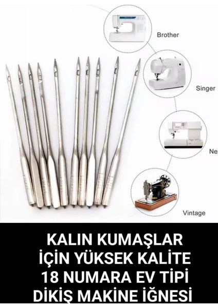 Kalın Kumaşlar Için 18 Numara Dikiş Iğnesi, 10 Adet, Metalik Görünüm