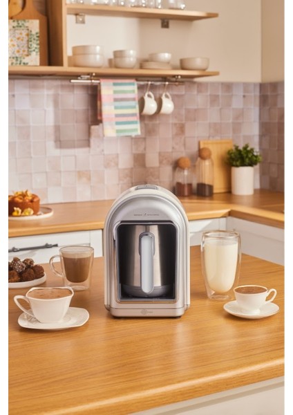 Sütlü Çelik Cezveli Türk Kahve Makinesi 5 Fincan Kapasiteli Swiss Cream