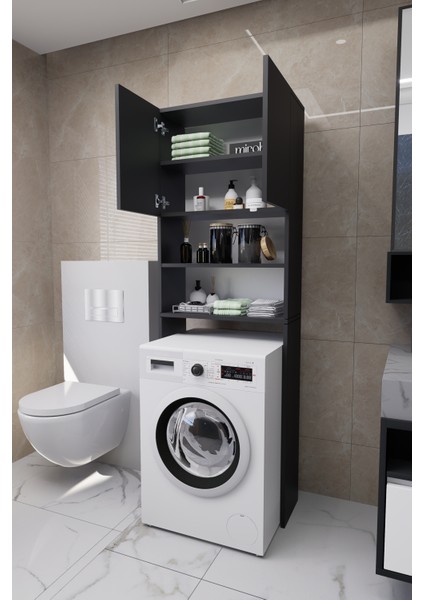Luka Çamaşır Makinesi Üstü Çok Amaçlı Banyo Dolabı Kapaklı ve Raflı, Depolama Alanı, Modern Antrasit fiyatları