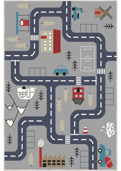 Dekoratif Yıkanabilir, Kaymaz Tabanlı, Çocuk Odası Oyun Halısı - WOOPAMUK077 fırsatları