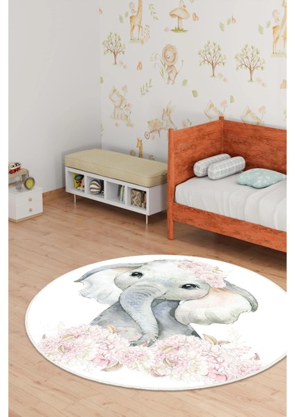 Dekoratif Yıkanabilir, Yuvarlak Kaymaz Tabanlı, Salon - Yuvarlak Çocuk Odası Halısı - WOOPAMUK150 modelleri