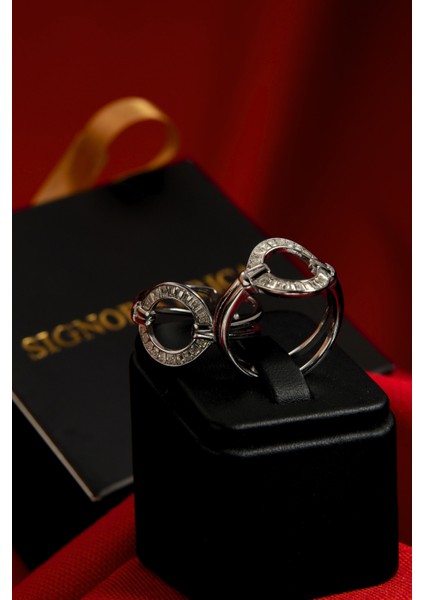 Ortası Boş Etrafı Zirkon Taşlı Ayarlanabilir Çelik Görünümlü Xp Yüzük