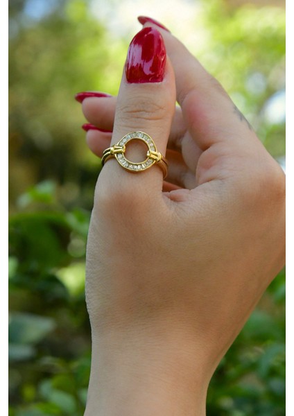 Ortası Boş Etrafı Zirkon Taşlı Ayarlanabilir Çelik Görünümlü Xp Yüzük fırsatları