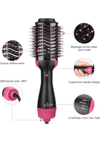 Siyah Saç Düzleştirici ve Şekillendirici Fön Fırçası Tarak Seti