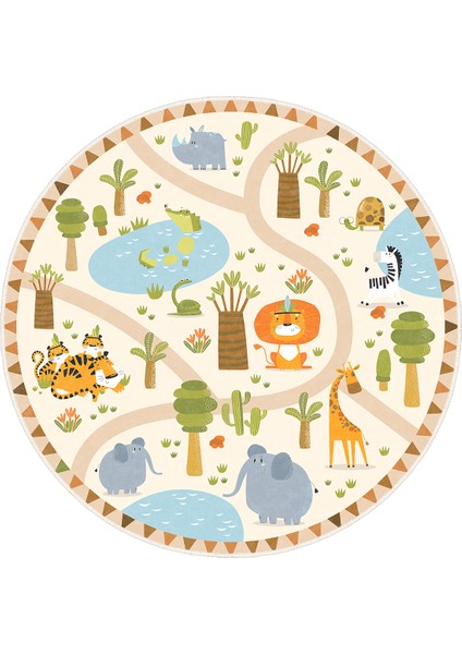 Dekoratif Yıkanabilir, Yuvarlak Kaymaz Tabanlı, Yuvarlak Çocuk Odası Halısı - WOOSOFTKECE037 fırsatları