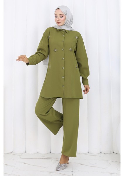 Minimal Taşlı Takım Haki 19367