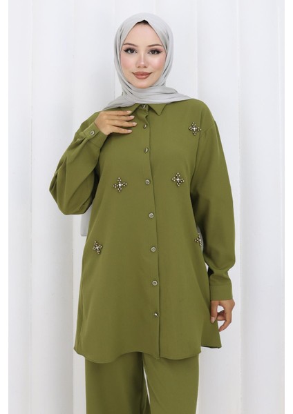 Minimal Taşlı Takım Haki 19367 fiyatları