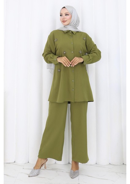 Minimal Taşlı Takım Haki 19367 modelleri