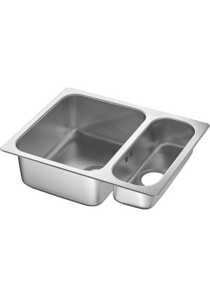 Bir Buçuk Gözlü Eviye, Paslanmaz Çelik, 58X46 cm