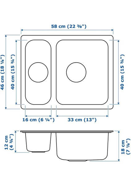 Bir Buçuk Gözlü Eviye, Paslanmaz Çelik, 58X46 cm fiyatları