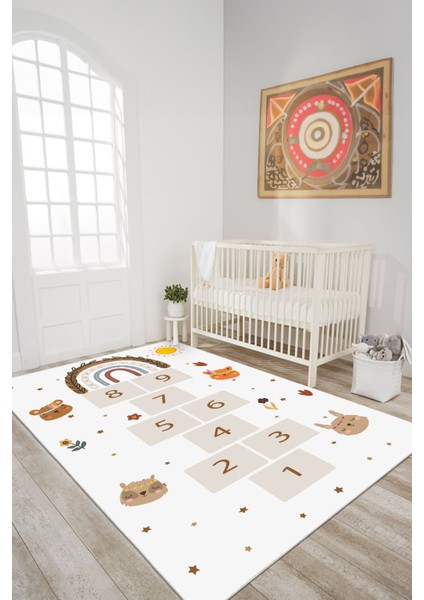 Dekoratif Yıkanabilir, Kaymaz Tabanlı, Modern Salon - Çocuk Odası Oyun Halısı - WOOKECE1557