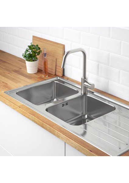 Çift Gözlü Damlalıklı Eviye, Paslanmaz Çelik, 110X53 cm fiyatları