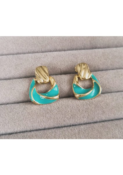 Premium Paslanmaz Çelik Yeşil Mineli Gold Küpe fiyatları