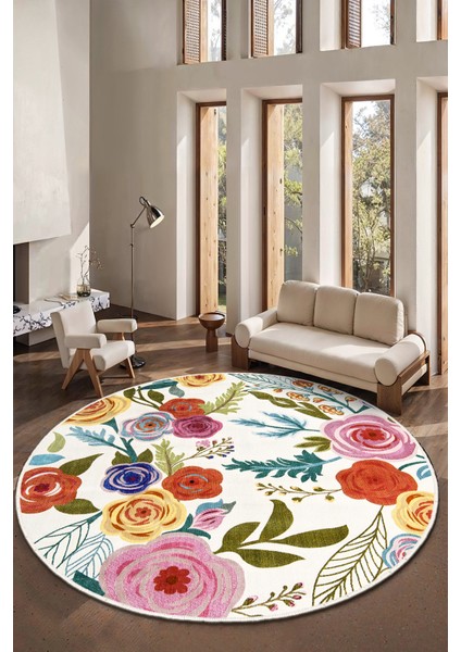 Dekoratif Yıkanabilir, Yuvarlak Kaymaz Tabanlı, Salon - Oturma Odası Halısı- FR69