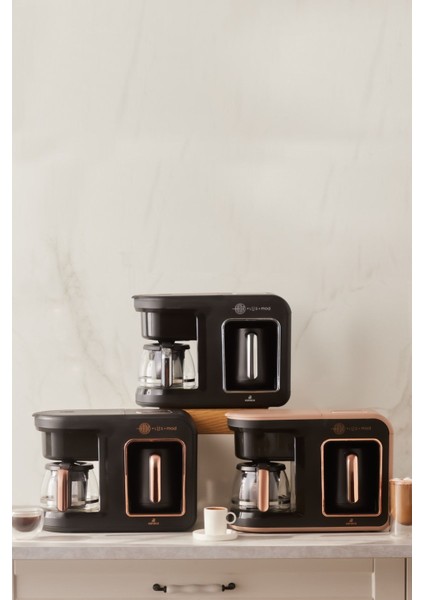 Çok Fonksiyonlu Türk Kahve Makinesi, Siyah ve Bakır Detaylı