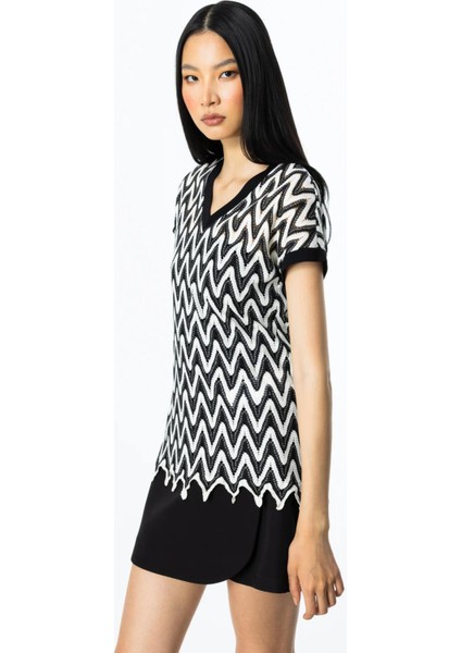 51437 Onteks Bluz Zigzak Desenli V Yaka fiyatları