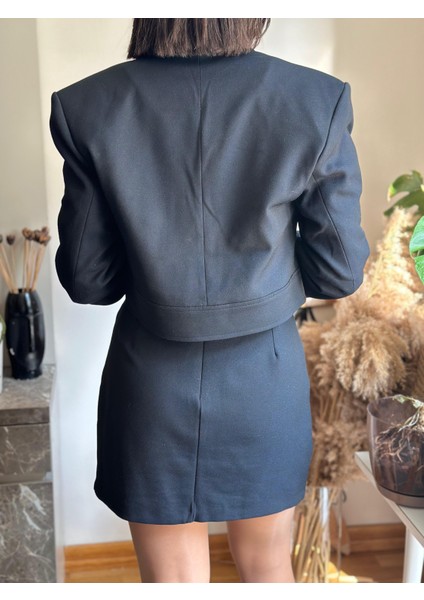 Kadın Lacivert Crop Ceket Mini Etek Takım fırsatları
