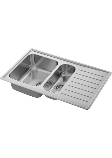 Bir Buçuk Gözlü Damlalıklı Eviye, Paslanmaz Çelik, 88X53 cm