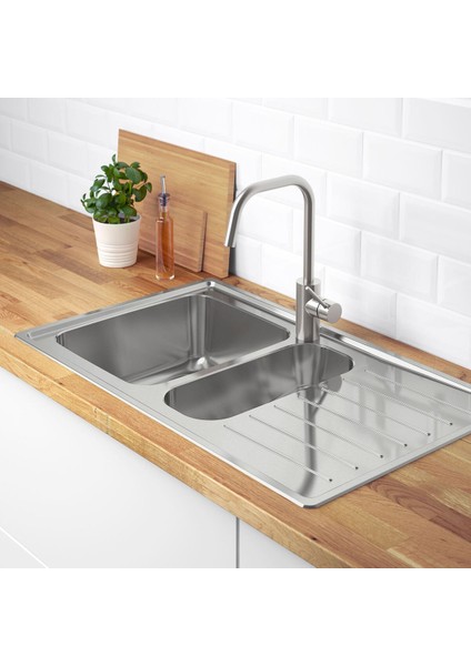 Bir Buçuk Gözlü Damlalıklı Eviye, Paslanmaz Çelik, 88X53 cm fiyatları