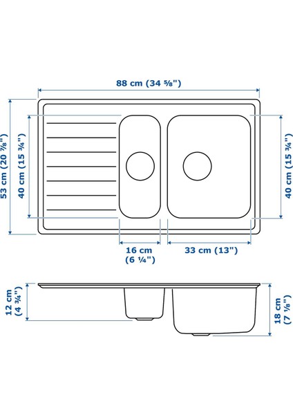 Bir Buçuk Gözlü Damlalıklı Eviye, Paslanmaz Çelik, 88X53 cm fırsatları