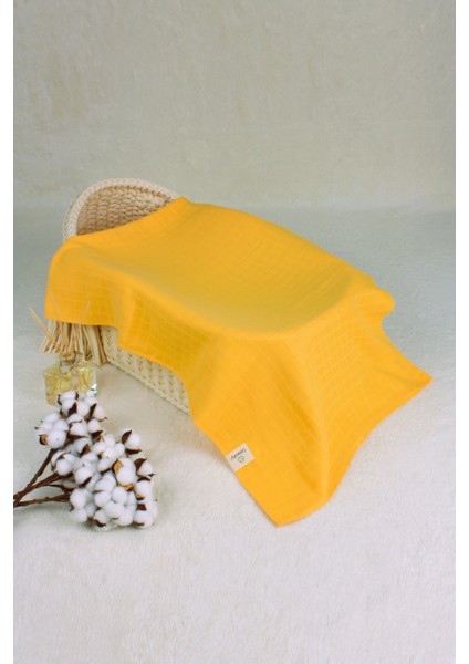 ® Müslin Örtü Bebek 2'li Set Safari Desen - Hardal Renk 2 Katlı %100 Organik Pamuk 110X110 cm Unisex modelleri