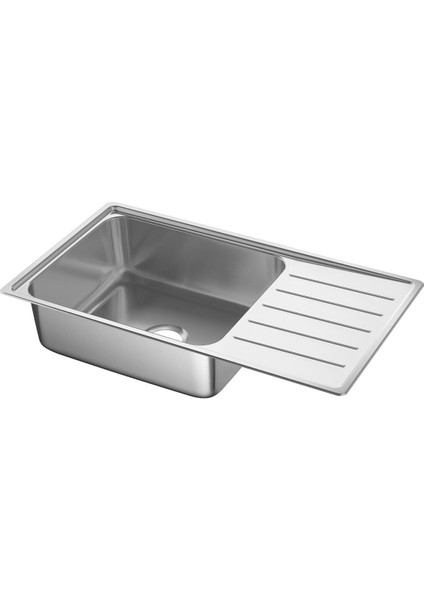 Tek Gözlü Damlalıklı Eviye, Paslanmaz Çelik, 86X47 cm