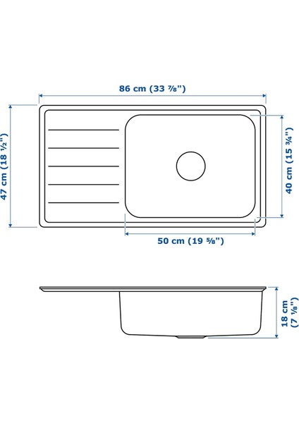 Tek Gözlü Damlalıklı Eviye, Paslanmaz Çelik, 86X47 cm fiyatları