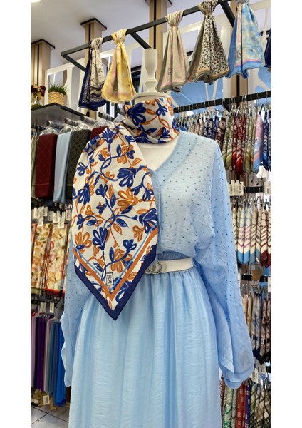 Güz Işıltısı Eşarp Lacivert - Turuncu