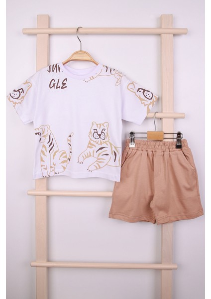 Erkek Çocuk Yazlık Takım Şortlu Kaplan Desenli 100% Pamuklu Rahat Kullanım