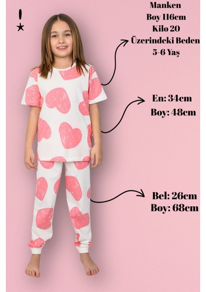 Desenli Kız Çocuk Kısa Kollu Pijama Takımı
