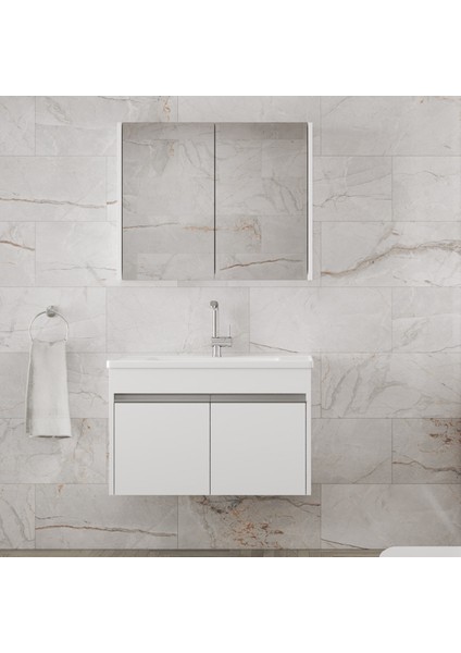 Visente-Ea Beyaz 80 cm Mdf-Aynalı-Lavabolu Banyo Dolabı Takımı-Hazır Kurulu fiyatları