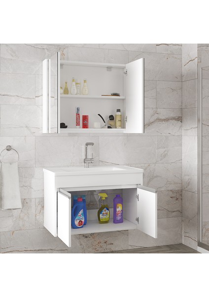 Visente-Ea Beyaz 80 cm Mdf-Aynalı-Lavabolu Banyo Dolabı Takımı-Hazır Kurulu modelleri