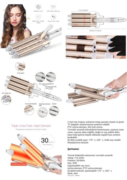 Seramik Su Dalgası Saç Maşası, 220°C, 25MM, Turmalin Teknolojisi fiyatları