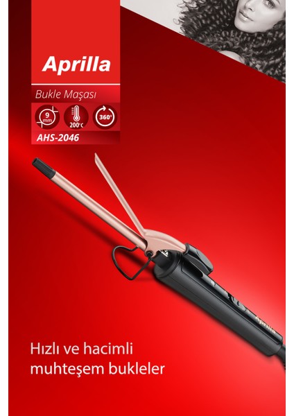 9 mm Bukle Şekillendirici Maşa, Kıvırma Aracı, Siyah, AHS-2046