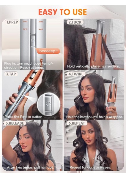 Pratik Otomatik Saç Kıvırıcı, Turuncu, Kolay Kullanımlı ve Hızlı Şekillendirici fırsatları
