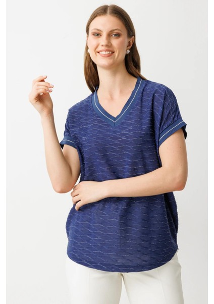 51458 Onteks Ribanalı V Yaka Bluz