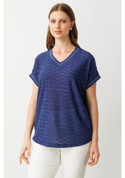 51458 Onteks Ribanalı V Yaka Bluz modelleri