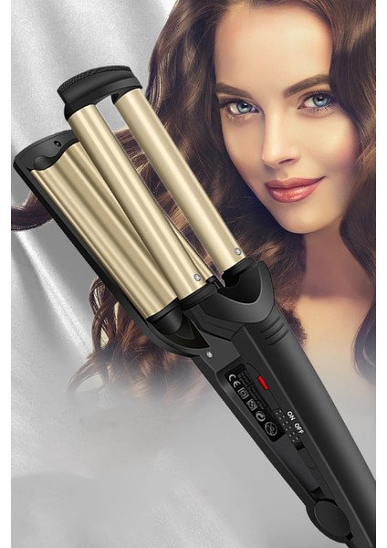 Üçlü Oymalı Profesyonel Dalgalı ve Düz Saç Şekillendirici Alet Siyah