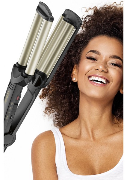 Üçlü Oymalı Profesyonel Dalgalı ve Düz Saç Şekillendirici Alet Siyah fiyatları