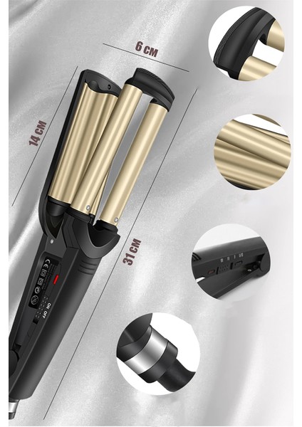 Üçlü Oymalı Profesyonel Dalgalı ve Düz Saç Şekillendirici Alet Siyah fırsatları