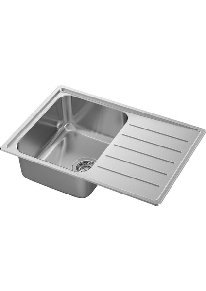 Tek Gözlü Damlalıklı Eviye, Paslanmaz Çelik, 69X47 cm