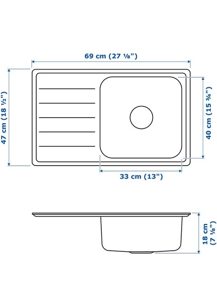 Tek Gözlü Damlalıklı Eviye, Paslanmaz Çelik, 69X47 cm fırsatları