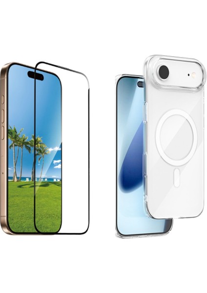Iphone 17 Air Kılıf Kamera Korumalı Magsafe Sert Mika Pc Porto Kapak-Şeffaf + Tam Kaplayan Anti Statik Esd Cam Ekran Koruyucu