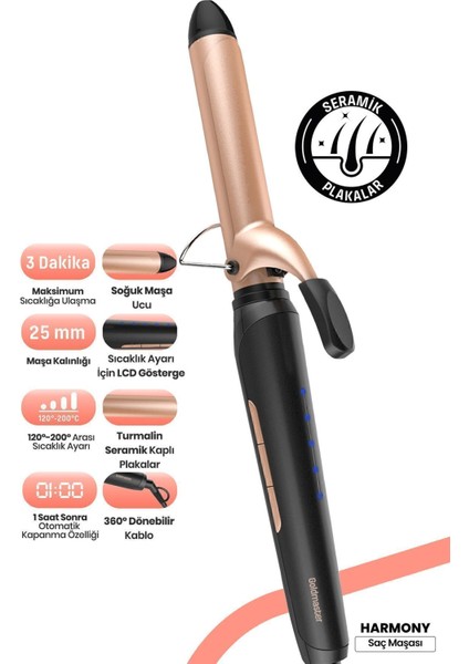 Renkli Turmalin Seramik Saç Maşası, 360° Dönebilen Kablo ile Şekillendirme Keyfi