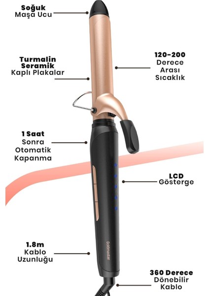 Renkli Turmalin Seramik Saç Maşası, 360° Dönebilen Kablo ile Şekillendirme Keyfi fırsatları
