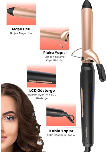 Renkli Turmalin Seramik Saç Maşası, 360° Dönebilen Kablo ile Şekillendirme Keyfi