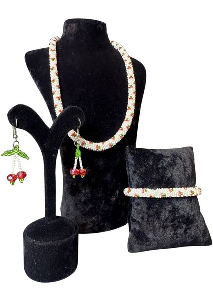 2031 El Yapımı Kiraz Model Kolye / Bileklik / Küpe 3'lü Set